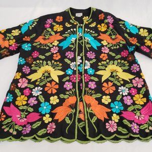Amazing Vintage LEANDRA Heavily Embroidered Top-Size L/Large-Bust Up To 42"